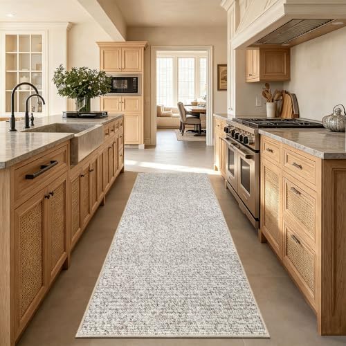 Washable 2x6 ft Textured Printing Runner Rug White Low‑Pile - Image 2