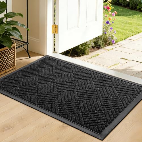 Front Door Mat, Heavy Duty Non-Slip Doormat 31.5"x20", Black by WELDUN%E2%80%94IdealChoiceforHome