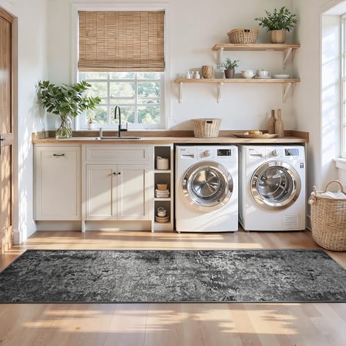 2x12 Black Rug Runners for Hallways Kitchen Runner Rug Non Slip Washable Black Long Runner Rugs with Rubber Backing Soft Abstract Carpet Runner for Bedroom, Kitchen, Bathroom, Entryway - Image 4
