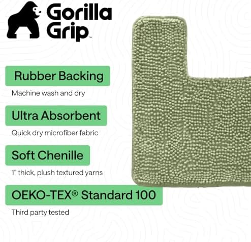 GORILLA GRIP Chenille Bath Rug Mat for Square Toilet Base, 24x19 Sage - Image 3