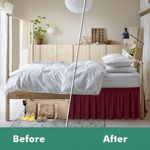 Wrap Around Queen Size Bed Skirt Split Corner 14" Drop-Elastic Dust Ruffle - Image 4