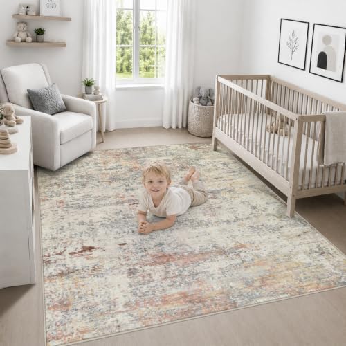 Area Rug Living Room: 4x4 Modern Washable Indoor Soft Carpet Taupe - Image 5