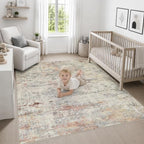 Area Rug Living Room: 4x4 Modern Washable Indoor Soft Carpet Taupe - Image 5