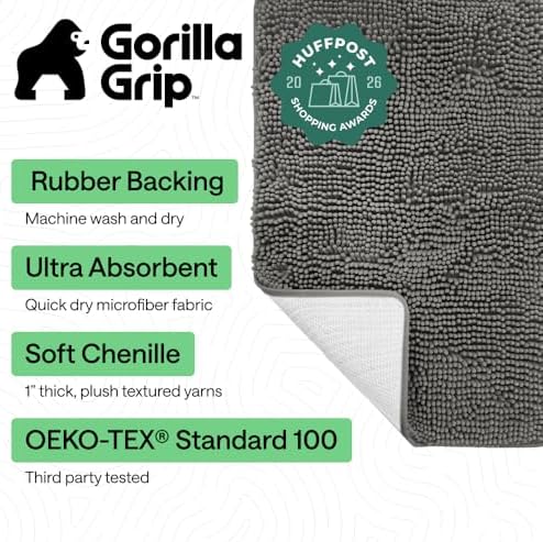 GORILLA GRIP Bath Rug Mat for Bathroom, Absorbent Chenille, 60x24 Charcoal - Image 2