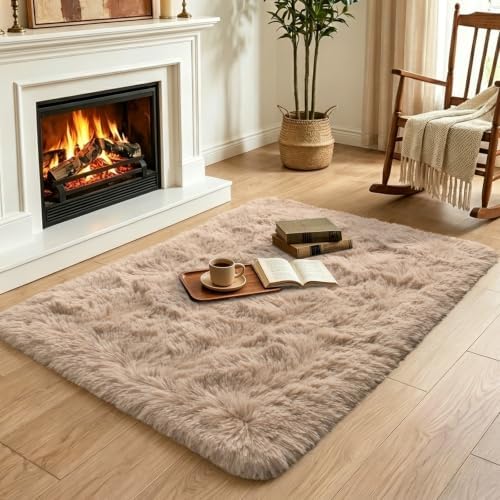 2x3 Beige Fluffy Soft Area Rug Non-Slip for Entryway Bedroom Dorm Hallway - Image 4