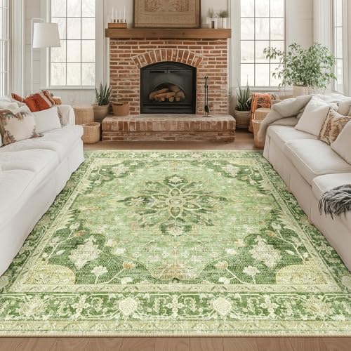 RELEANY Washable Area Rug, Square 8'x8', Green/Yellow - Image 2