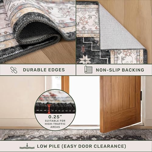 Hazo Haus Black Farmhouse Washable 7x10 Area Rugs for Living Room, Bedroom, Dining Room Table, Dark Charcoal Stain Resistant Non-Slip Large Washable - Image 5