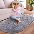 Noahas 2.8x6.3 Grey Fluffy Soft Oval Rug Non-Slip for Bedroom Dorm Hallway - Image 6