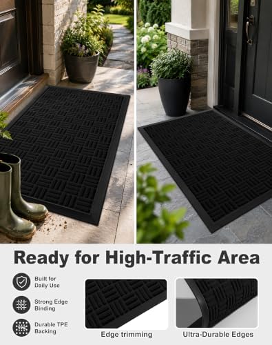 Mibao Front Door Mat Outdoor Entrance, 36" x 17" Heavy Duty Welcome Mat for Outdoor and Indoor, Waterproof Dirt Trapper Doormat, Super Absorbent Indoor Entryway Mat for Patio & Porch - Black - Image 5