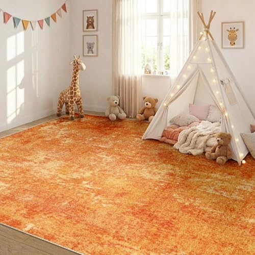 RELEANY Washable 6'x9' Abstract Area Rug for Living Room Orange by RELEANY