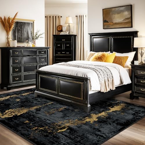 RELEANY Washable 10'x14' Abstract Area Rug for Living Room Black Gold - Image 2