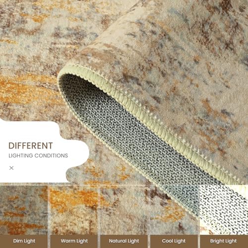Area Rug 4x6 Beige Rug Washable Boho Rugs Non Slip Low Pile Abstract Small Carpet for Entryway, Bedroom, Kitchen, Classroom, Kids Room, Office, Dorm, Dining Room Light Tan - Image 5