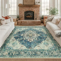 RELEANY Washable Area Rug, Square 8'x8', Blue/Vintage Dark Blue by RELEANY
