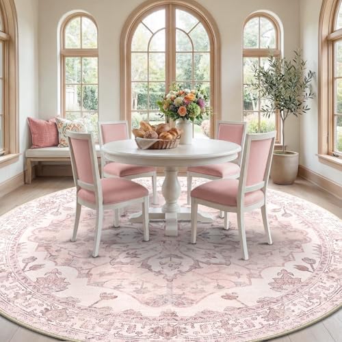 RELEANY Washable Area Rug, Round 10ft, Pink - Image 3