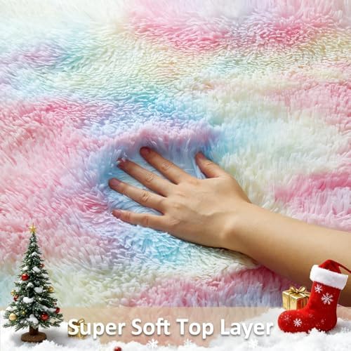 Ophanie 5x7 Rainbow Rug for Bedroom Girls,Unicorn Colorful Fluffy Soft Cute Fuzzy Area Rugs,Shag Plush Shaggy Bedside Floor Furry Carpet for Kids Baby Teen Dorm Home Decor with Over 99 pcs Pile fibers - Image 2