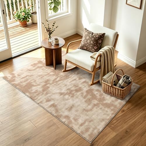 3x5 Tie-dye Beige Area Rug Washable Non-Slip Soft Thin for Bedroom Kitchen - Image 3