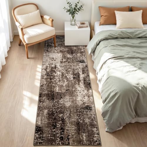 2x8 Brown Rug Runners for Hallways Kitchen Runner Rug Non Slip Washable Black Long Runner Rugs with Rubber Backing Soft Abstract Carpet Runner for Bedroom, Kitchen, Bathroom, Entryway - Image 2