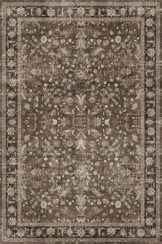 4x6 Washable Area Rug for Entryway: Non Slip with Rubber Backing Kitchen Rugs Brown Neutral Boho Small Low Pile 6x4 Carpet for Living Room Bedroom Bathroom Classroom Foyer Office Indoor Decor by BYYVOORugsforYourHome