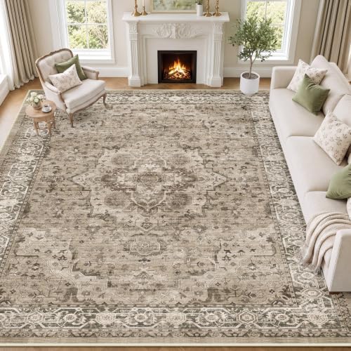 SameBed 9x12 Area Rug Living Room, Vintage Washable Carpet Brown by SameBed