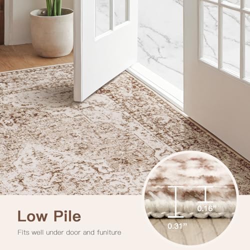 Lofus 2x8 Runner Rug for Hallways, Washable Kitchen Rugs, Non-Slip Rugs for Entryway and Bedroom, Vintage Boho Carpet, Soft Low Pile Long Runner Area Rug, Vintage Beige Brown - Image 4
