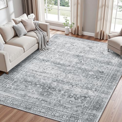 5x7 Area Rug for Living Room Bedroom, Non-Slip Washable Grey Carpet by Lofus