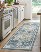 Amada 2x6 Washable Runner Rug for Kitchen and Entryway, Blue/Yellow,Vintage - Image 3