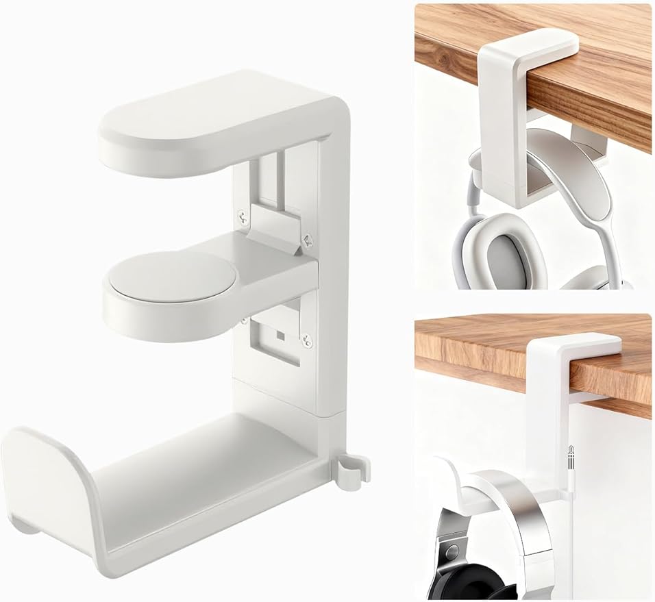 STEARBOR Headphone Hook，Under Desk Headphone Holder with 360-Degree Adjustable Rotation，PC Gaming Headset Holder