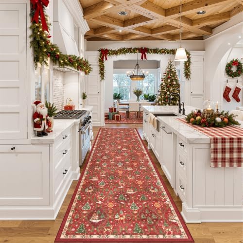 Madane Christmas Hallway Runner Rugs 3x10, Red Kitchen Runners Non Slip - Image 2