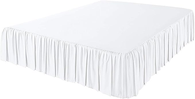 KRISHNA Ruffled Bed Skirt with Split Corners Twin, 100% Microfiber Hotel Quality, 30 Inch Drop Dust Ruffle Gathered Bedskirt with Platform, 39" x 75", White