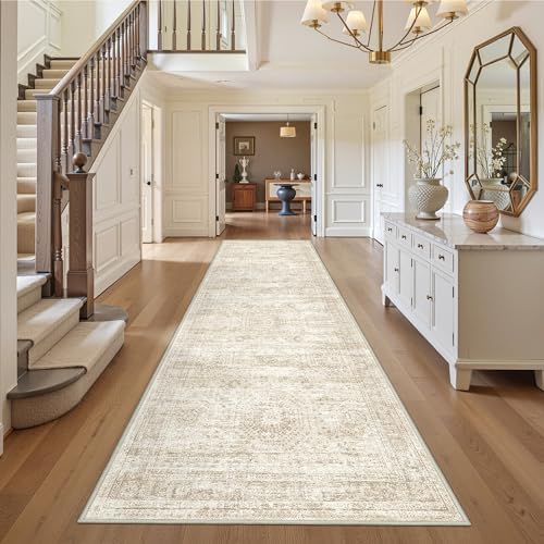 3x12 Runner Rug Non Slip,Washable Hallway Runner Rug,Beige by Restydon