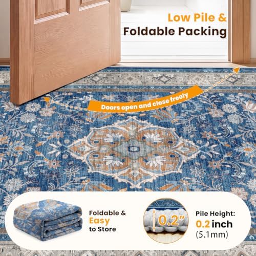 SameBed 5x7 Area Rug Living Room, Vintage Washable Carpet Blue - Image 7