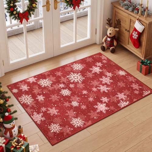 2x3 Christmas Rug,Small Washable Entryway Rug Non Slip,Red - Image 3