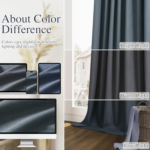 Guken Extra Long 100% Blackout Linen Curtains 102 Inches Vintage Blue - Image 7