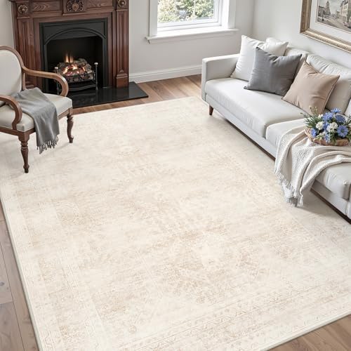 4x6 Area Rugs Living Room: Bedroom Neutral Washable Carpet Beige - Image 3