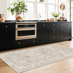 3x7 Washable Non-Slip Kitchen Runner Rug – Soft Low-Pile Stain-Resistant Carpet for Hallway Entryway Bedroom Laundry Room Bathroom – Boho Floral Wide Floor Runner with Rubber Backing (Beige,3x7) - Image 4