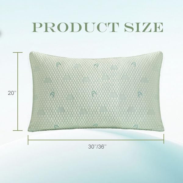 ACCURATEX Cooling Memory Foam Pillows for Sleeping Queen Size Set of 2, Adjustable Fluffy Pillows with Removable Cover, Cool Bed Pillow for Side Back Stomach Sleepers, Machine Washable, Green