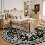 Round Area Rug for Living Room: 4ft Boho Washable Rug Black Gold - Image 4