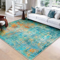 RELEANY Washable Square 8'x8' Area Rug for Living Room Teal Multi by RELEANY