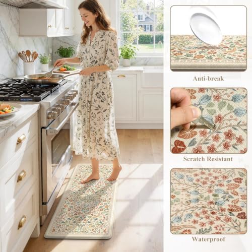 Collive Kitchen Mats Cushioned Anti Fatigue, Beige Kitchen Rug Sets - Image 6