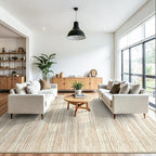 Chicrug 5x7 Beige Washable Striped Abstract Area Rug Living Room Bedroom - Image 2