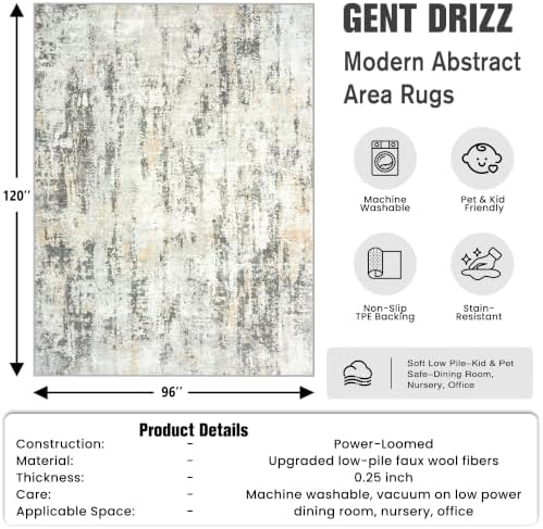 8x10 Area Rugs for Living Room: Washable Abstract Grey Brown Bedroom Carpet - Image 2
