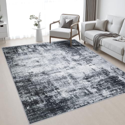 Area Rug Living Room: 4x6 Modern Washable Soft Carpet Dark Black by FXRHLP