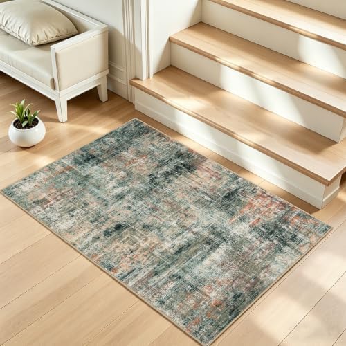 2x4 Area Rugs for Entryway, Abstract Kitchen Mats for Floor, Coffee Green - Image 2
