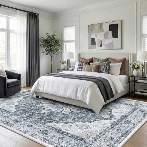 RELEANY Washable Area Rug, 5'x7', Grey/White/Beige - Image 4