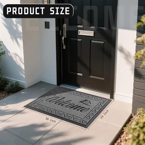 Yimobra Welcome Mat Outdoor Indoor, Waterproof Heavy Duty Front Door Mat Outside Entrance, Extra Sturdy Non-Slip Doormat, Low Profile, Dirt Trapping, 36x24 Inches, Black Gray - Image 2