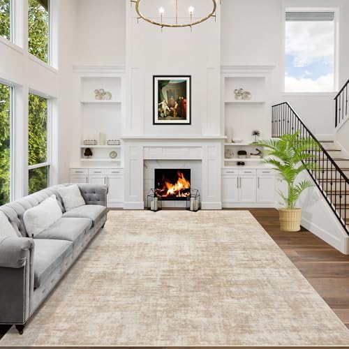 10x14 Area Rugs for Living Room: Washable Abstract Beige Bedroom Carpet by GENTDRIZZ