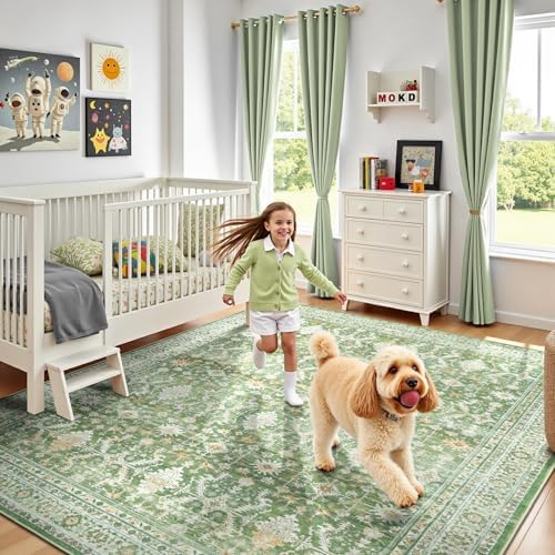 6x9 Area Rugs for Living Room, Washable Large Carpet, Light Green - Image 6