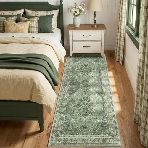 RELEANY Washable Area Rug, Runner 2'x5', Green/Dark Green/Gray by RELEANY
