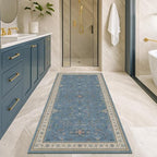 Hazo Haus Boho 2x5 Kitchen Rugs Non Slip - Washable Blue Runner Rug for Bedroom Beside Bed, Laundry Room, Hallway, Non Slip with Rubber Backing, Floral Eclectic Unique Runner Décor - Image 3