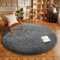 Ophanie Round Rug 5Ft Grey Circle Area Rugs,Fluffy Fuzzy Bedroom Carpet 5 Foot,Plush Shag Indoor Floor Gray Living Room Circular Decor for Kids Teen Boys Baby,Classroom with Over 99 pcs Pile fibers by Ophanie